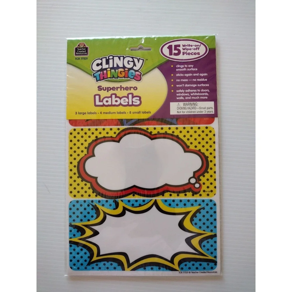 Teacher Created Resources Superhero Labels Clingy Thingies 15‎ PCs Write On/Off